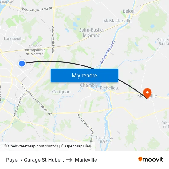Payer / Garage St-Hubert to Marieville map