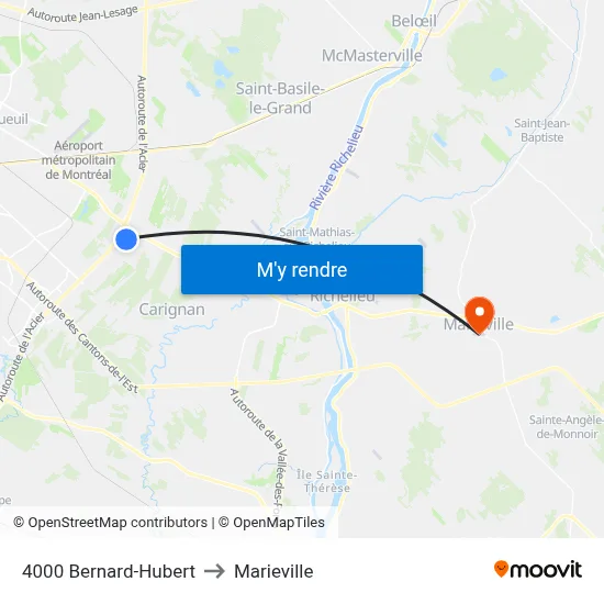 4000 Bernard-Hubert to Marieville map