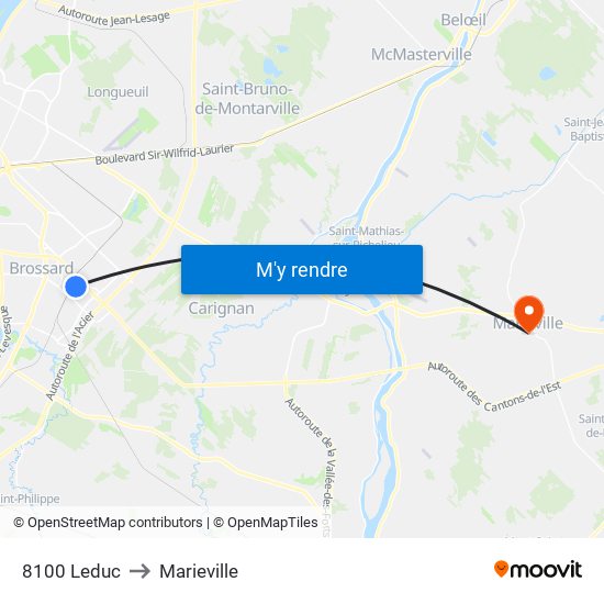 8100 Leduc to Marieville map