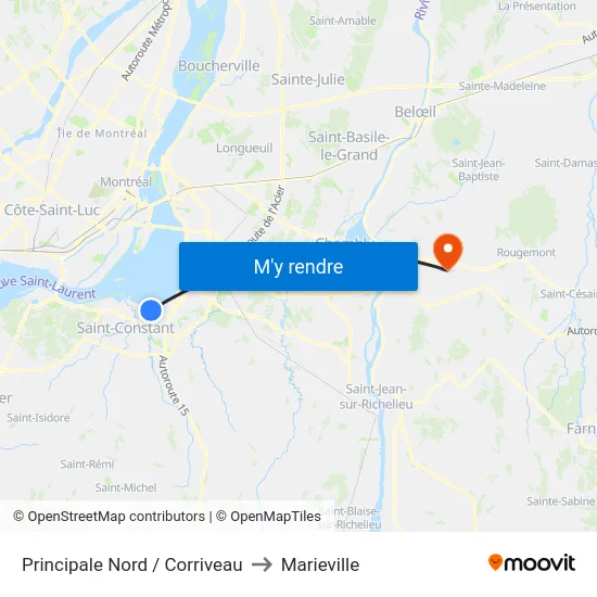 Principale Nord / Corriveau to Marieville map