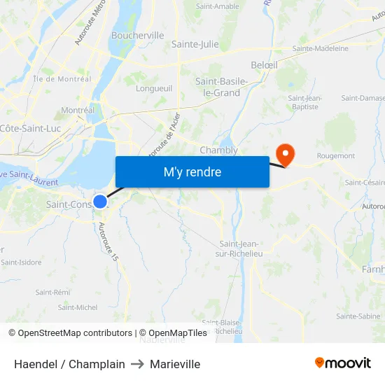 Haendel / Champlain to Marieville map
