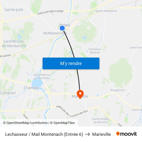 Lechasseur / Mail Montenach (Entrée 6) to Marieville map