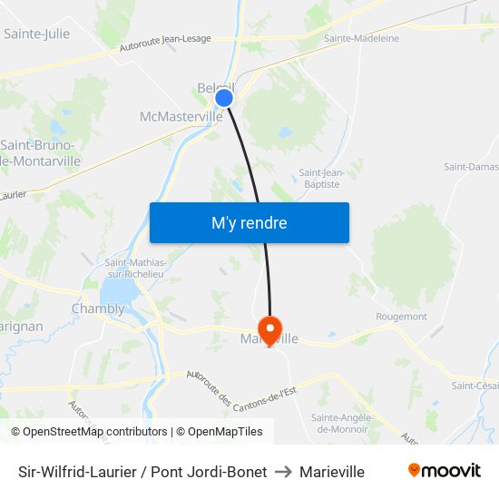 Sir-Wilfrid-Laurier / Pont Jordi-Bonet to Marieville map