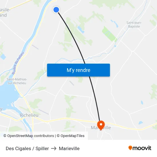 Des Cigales / Spiller to Marieville map