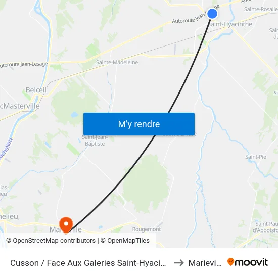 Cusson / Face Aux Galeries Saint-Hyacinthe to Marieville map