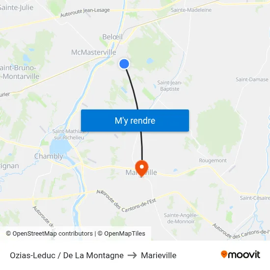 Ozias-Leduc / De La Montagne to Marieville map