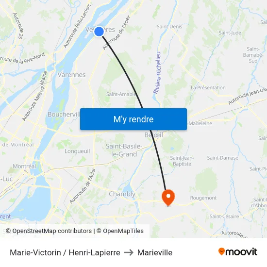 Marie-Victorin / Henri-Lapierre to Marieville map