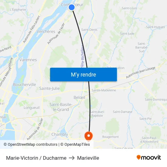 Marie-Victorin / Ducharme to Marieville map