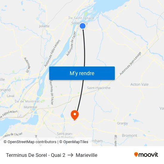 Terminus De Sorel - Quai 2 to Marieville map