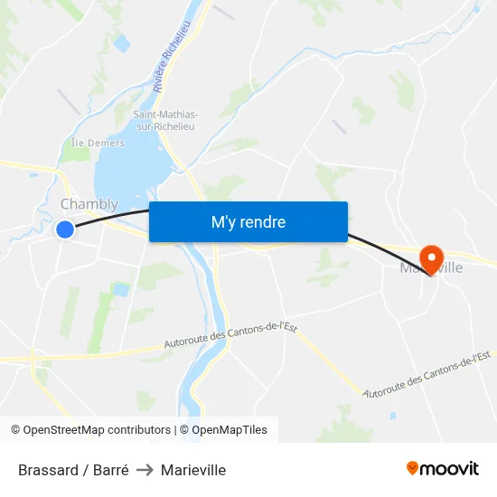Brassard / Barré to Marieville map