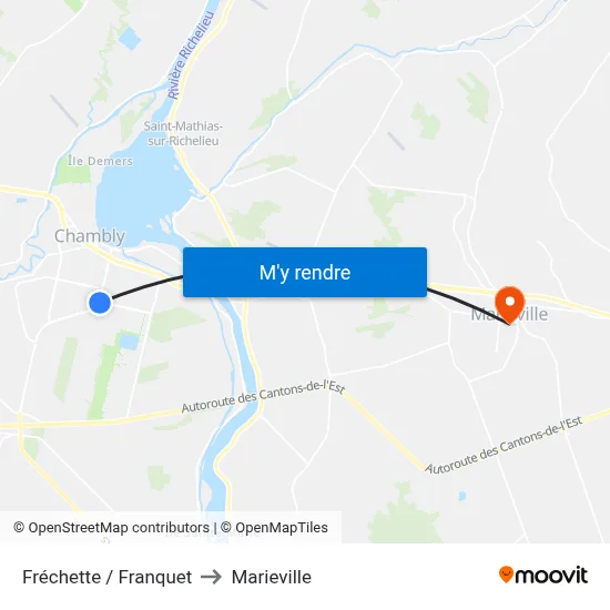 Fréchette / Franquet to Marieville map