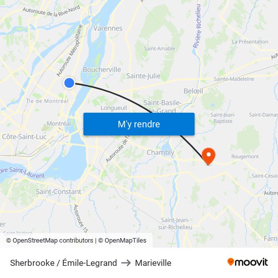 Sherbrooke / Émile-Legrand to Marieville map