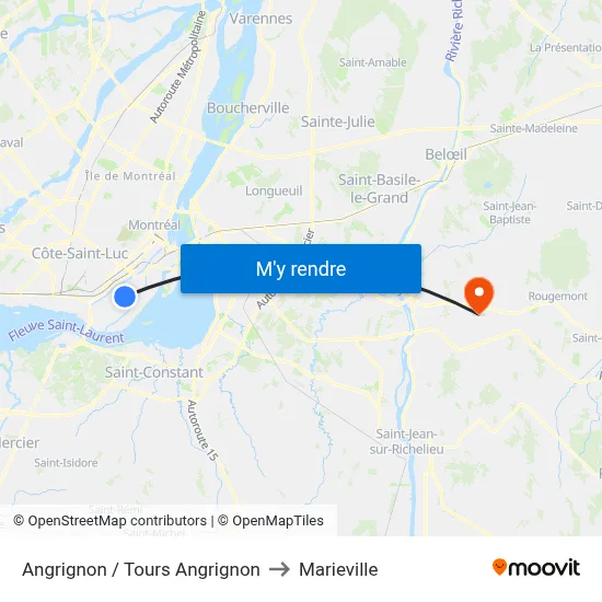 Angrignon / Tours Angrignon to Marieville map