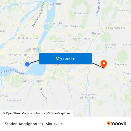 Station Angrignon to Marieville map
