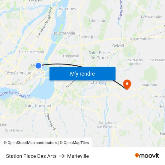 Station Place Des Arts to Marieville map