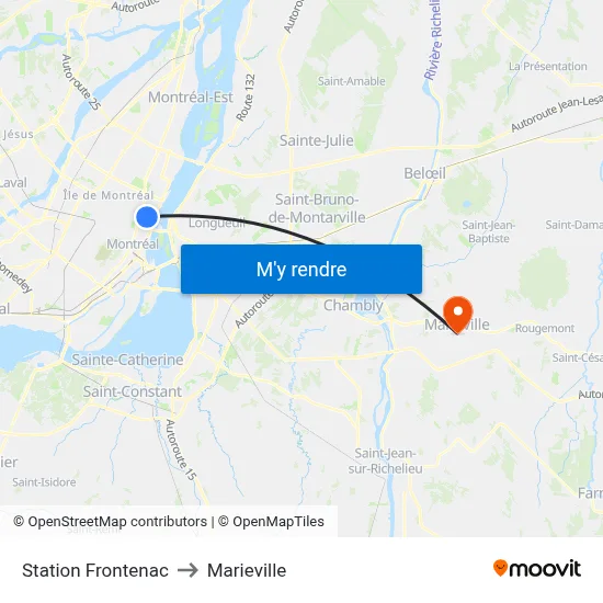 Station Frontenac to Marieville map