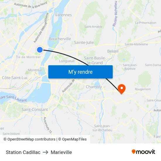 Station Cadillac to Marieville map