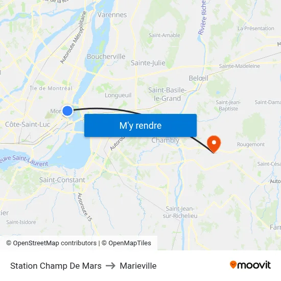 Station Champ De Mars to Marieville map