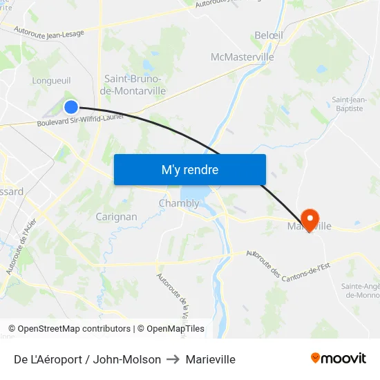 De L'Aéroport / John-Molson to Marieville map
