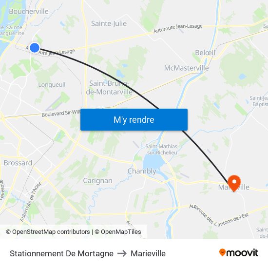 Stationnement De Mortagne to Marieville map