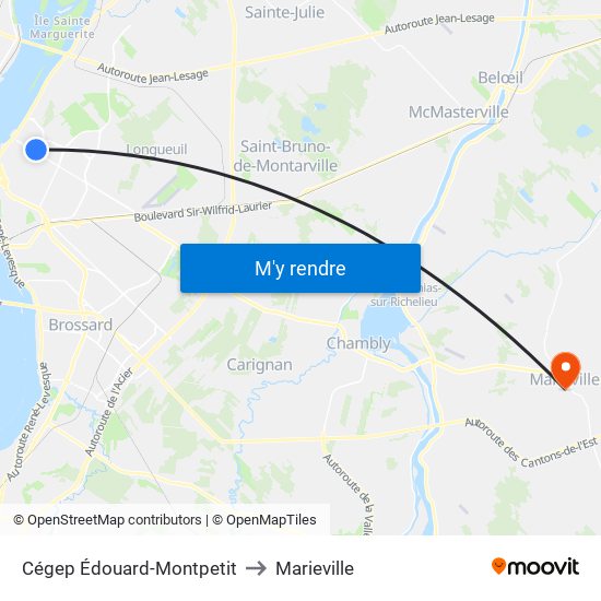Cégep Édouard-Montpetit to Marieville map