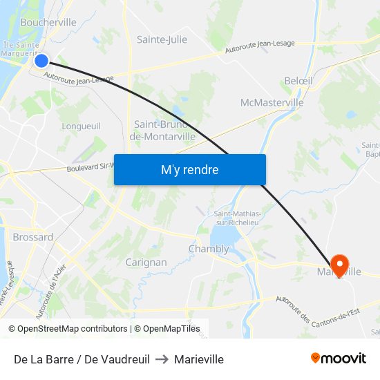 De La Barre / De Vaudreuil to Marieville map