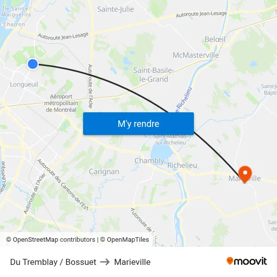 Du Tremblay / Bossuet to Marieville map