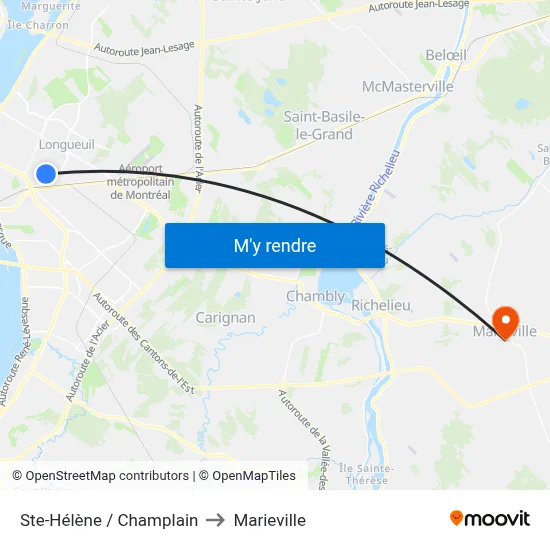 Ste-Hélène / Champlain to Marieville map