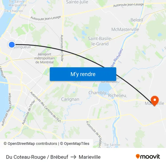 Du Coteau-Rouge / Brébeuf to Marieville map