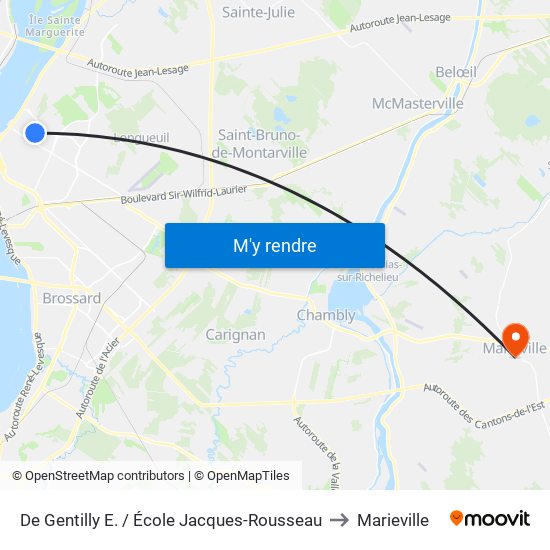 De Gentilly E. / École Jacques-Rousseau to Marieville map