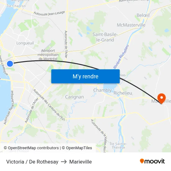 Victoria / De Rothesay to Marieville map