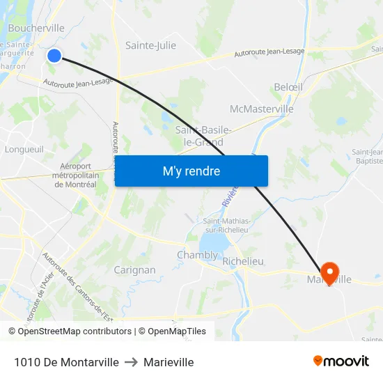 1010 De Montarville to Marieville map