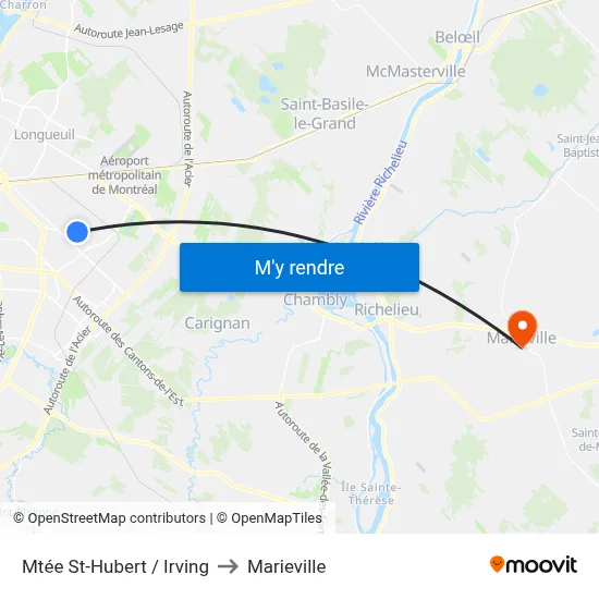 Mtée St-Hubert / Irving to Marieville map