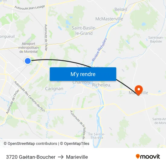 3720 Gaétan-Boucher to Marieville map