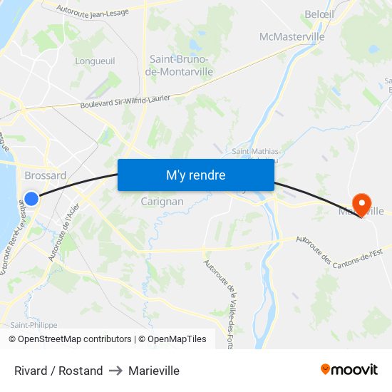 Rivard / Rostand to Marieville map