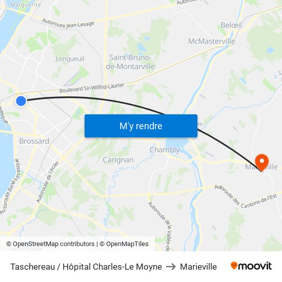 Taschereau / Hôpital Charles-Le Moyne to Marieville map