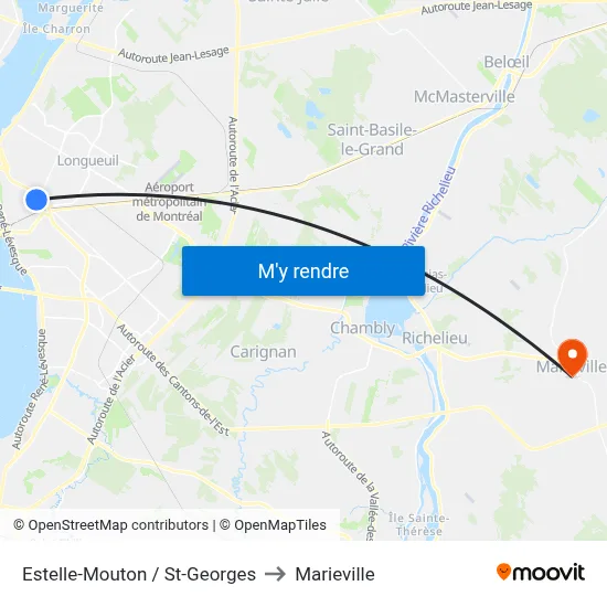 Estelle-Mouton / St-Georges to Marieville map