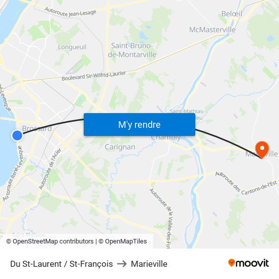 Du St-Laurent / St-François to Marieville map