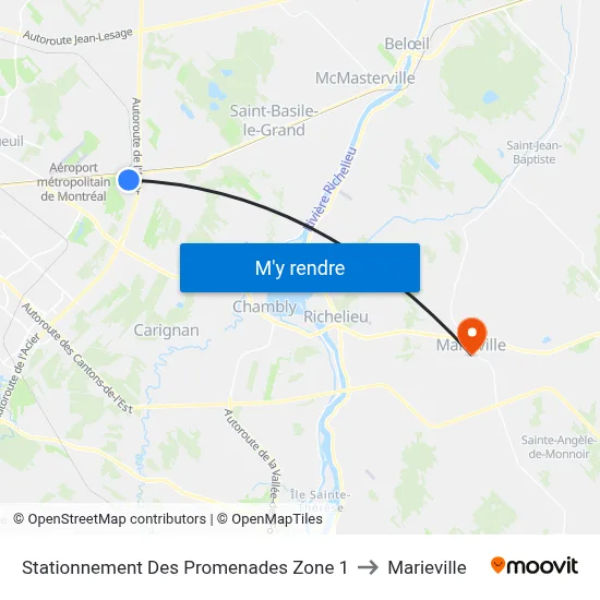 Stationnement Des Promenades Zone 1 to Marieville map