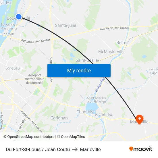 Du Fort-St-Louis / Jean Coutu to Marieville map