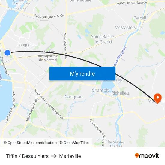 Tiffin / Desaulniers to Marieville map