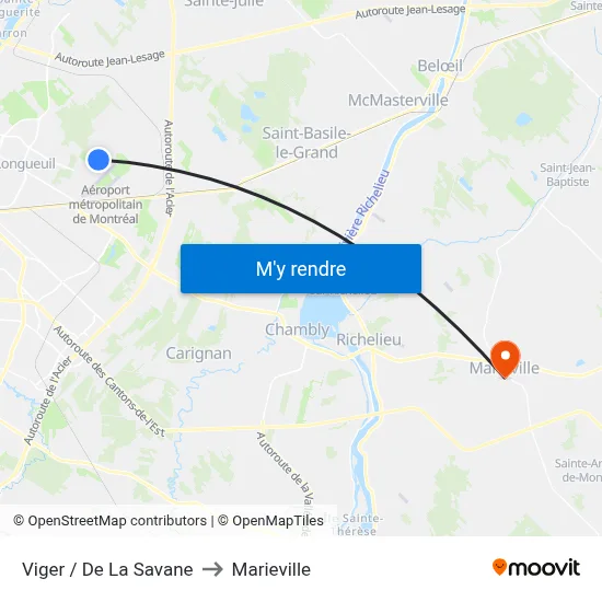 Viger / De La Savane to Marieville map