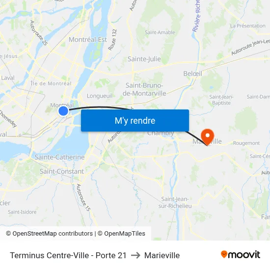 Terminus Centre-Ville - Porte 21 to Marieville map