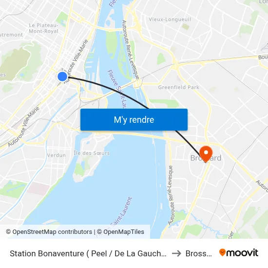 Station Bonaventure ( Peel / De La Gauchetière) to Brossard map
