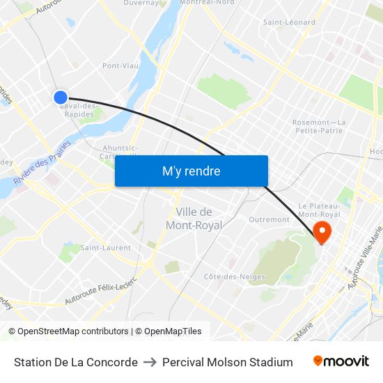 Station De La Concorde to Percival Molson Stadium map