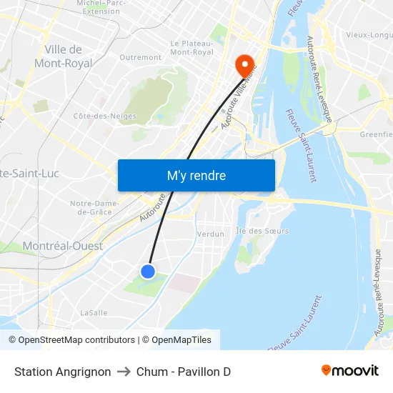 Station Angrignon to Chum - Pavillon D map
