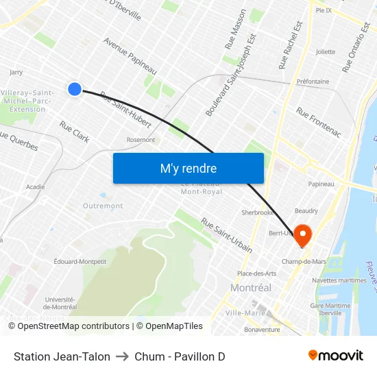 Station Jean-Talon to Chum - Pavillon D map