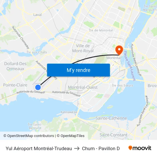 Yul Aéroport Montréal-Trudeau to Chum - Pavillon D map