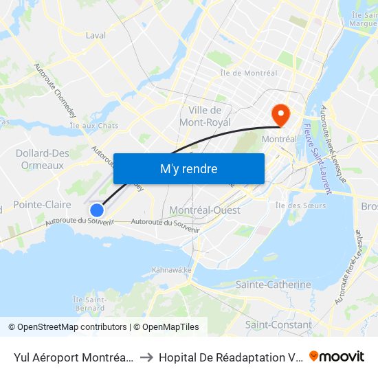 Yul Aéroport Montréal-Trudeau to Hopital De Réadaptation Villa Medica map