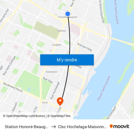 Station Honoré-Beaugrand to Clsc Hochelaga-Maisonneuve map